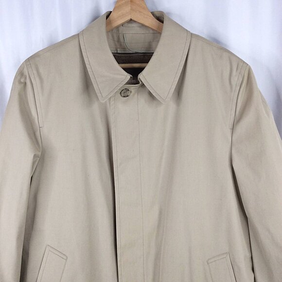 VTG London Fog Maincoats Trench Coat Mens 42R Beige Faux Fur Removable Lining - Picture 3 of 9